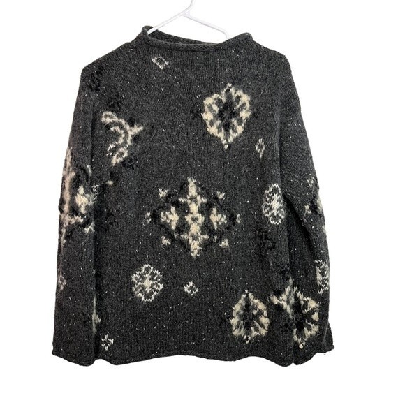 Nordic Design Hand Knit Gray Wool Patterned Sweater Size M P Women - Picture 1 of 10